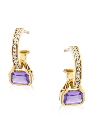 V by Laura Vann Amethyst charms on White Topaz hoop earrings at Collagerie