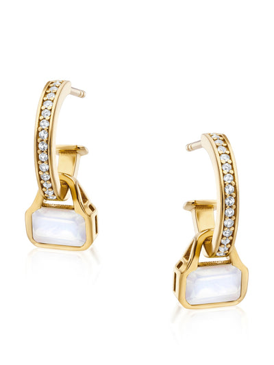 V by Laura Vann Moonstone charms on white topaz hoop earrings at Collagerie