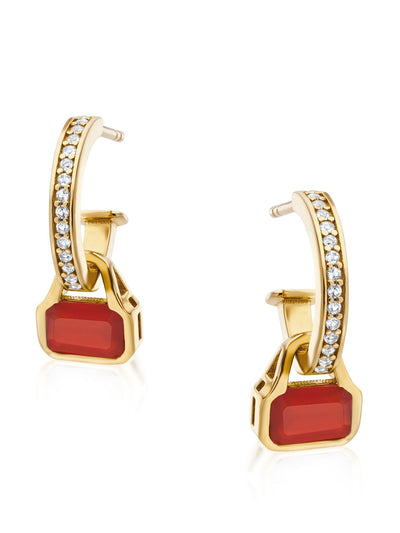 V by Laura Vann Red Agate charms on white topaz hoop earrings at Collagerie