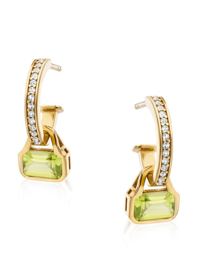 V by Laura Vann Peridot charms on white topaz hoop earrings at Collagerie