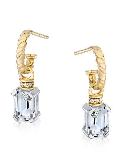 V by Laura Vann Emerald cut charms on twisted hoops at Collagerie