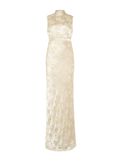 Saloni Champagne silk Fleur maxi dress at Collagerie