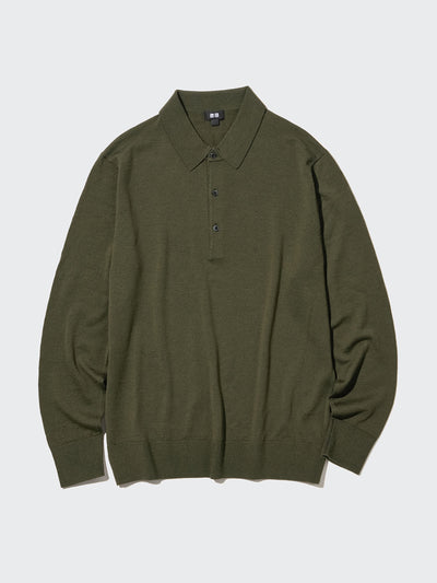 Uniqlo Merino knitted long sleeved polo shirt at Collagerie
