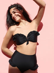 Ruffle bandeau bikini top in black