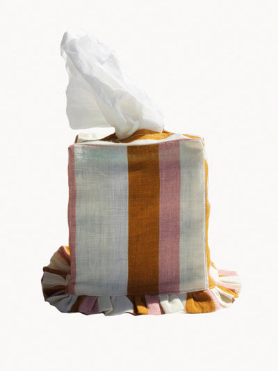 Amuse La Bouche Ochre and blush stripe square tissue box cover at Collagerie