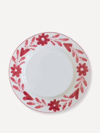 Valsa Home Red flowers hand painted ceramic dessert plate at Collagerie