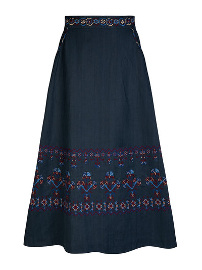 Beulah London Navy embroidered Kalina skirt at Collagerie