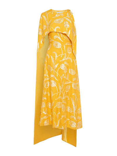 Markarian Yellow floral cape Kennedy dress at Collagerie