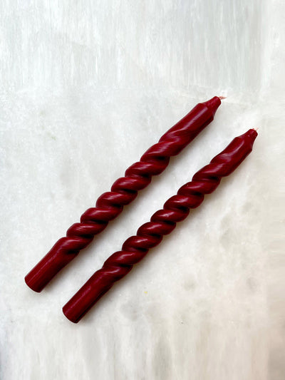 Hot Pottery Burgundy tight twist candles (set of 2) at Collagerie