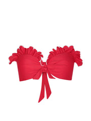 Ruffle bandeau bikini top in cherry scallop Swimwear Paper London    - Collagerie