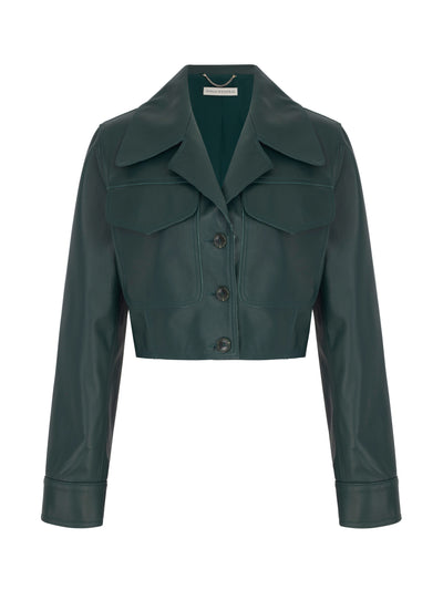Emilia Wickstead Dark green leather Nics cropped jacket at Collagerie