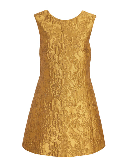 Emilia Wickstead Gold lurex metallic jacquard Irma dress at Collagerie