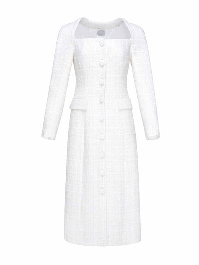 Huishan Zhang Celena pure white tweed dress at Collagerie