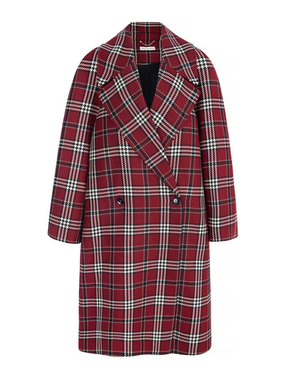 Emilia Wickstead Maroon shetland tartan check Lilabet coat at Collagerie