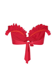 Ruffle bandeau bikini top in cherry scallop Swimwear Paper London    - Collagerie