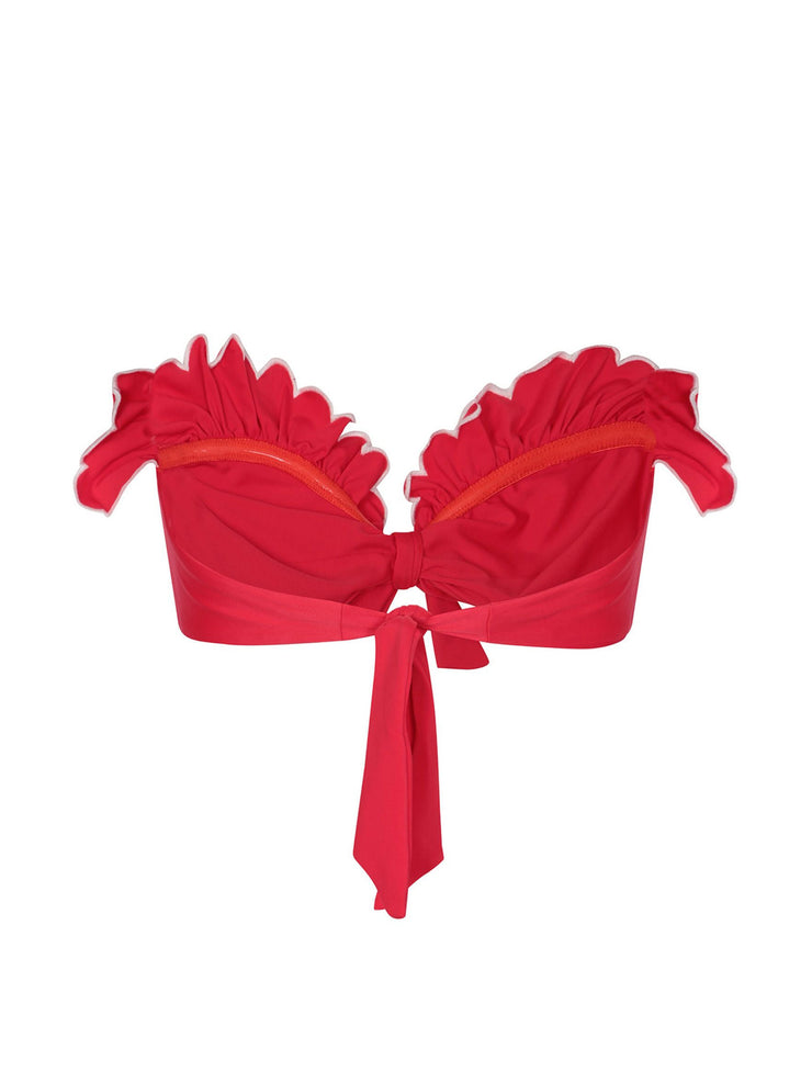 Ruffle bandeau bikini top in cherry scallop Swimwear Paper London    - Collagerie