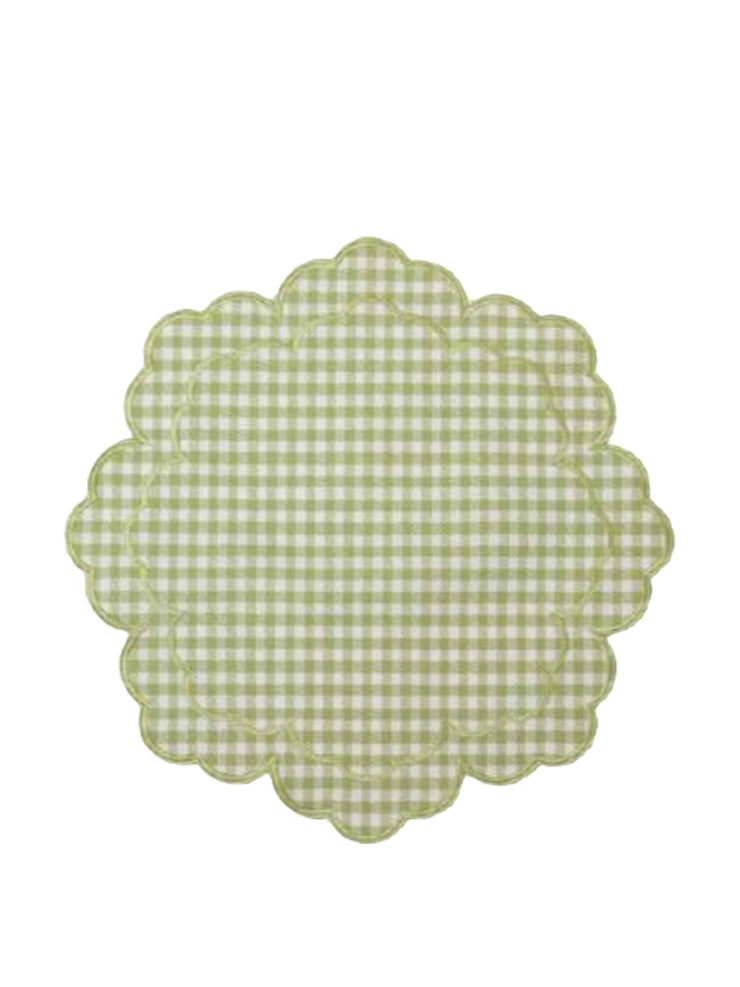 White and green gingham placemat