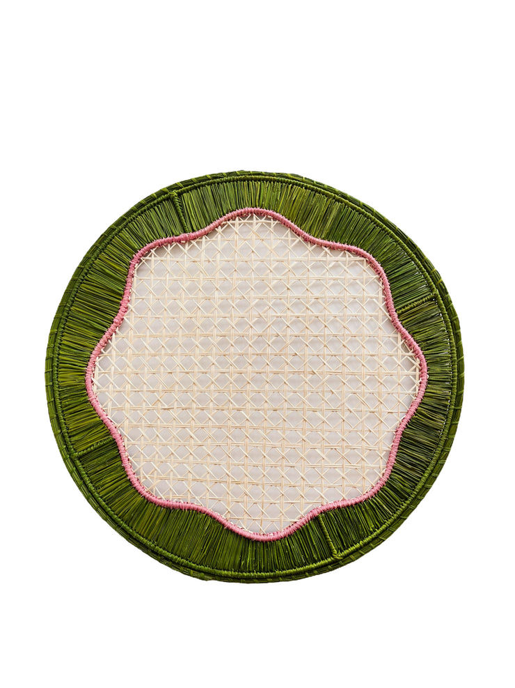 Pink and green wavy placemat with thick edge