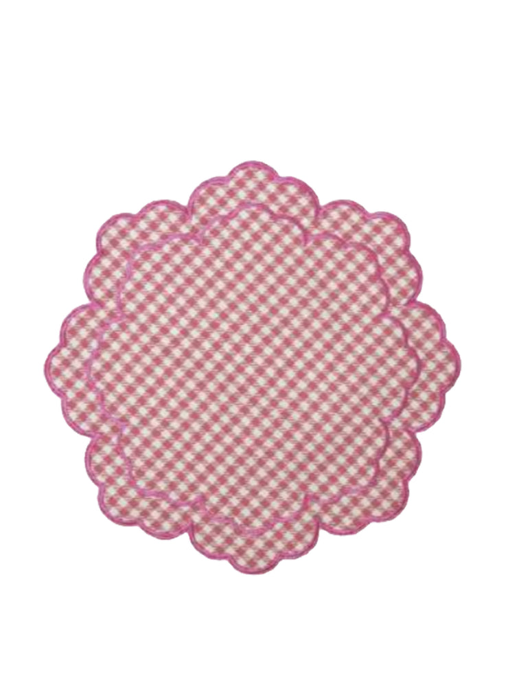 White and pink gingham placemat