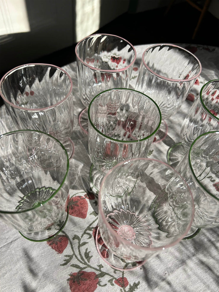 Pink handblown venetian wine glasses, set of 2