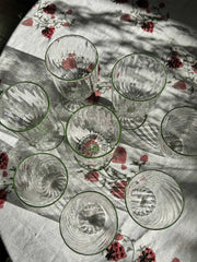 Green handblown venetian wine glasses, set of 2