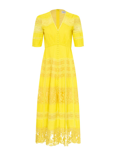 Saloni Citrine Lea long lace dress at Collagerie