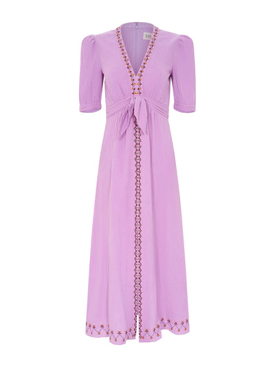 Saloni Soft lilac marigold Jamie Tie B dress at Collagerie