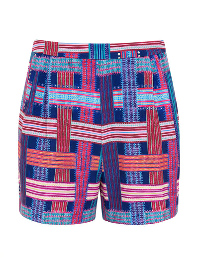 Saloni Basketweave indigo wide tailored shorts at Collagerie
