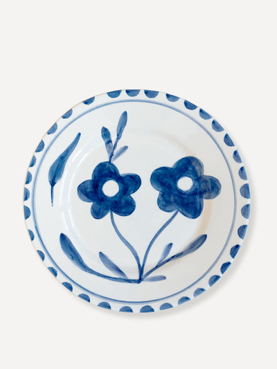 Valsa Home Blue flowers hand painted ceramic dessert plate at Collagerie