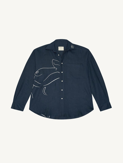 With Nothing Underneath The Weekend: Linen, Navy blue shirt x Alexandria Coe at Collagerie