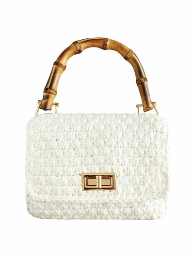 BrunnaCo White Airmail mini crochet handbag at Collagerie