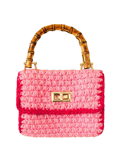 BrunnaCo Airmail petite crochet handbag in pink and red at Collagerie