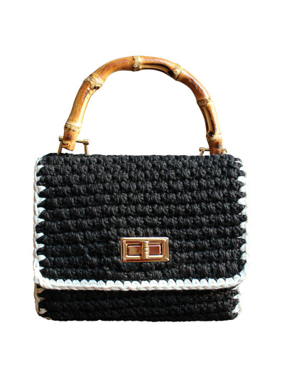 BrunnaCo Black and white Airmail mini crochet handbag at Collagerie