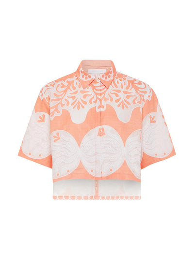 Borgo De Nor Alani lace cropped shirt in Sunbath coral at Collagerie