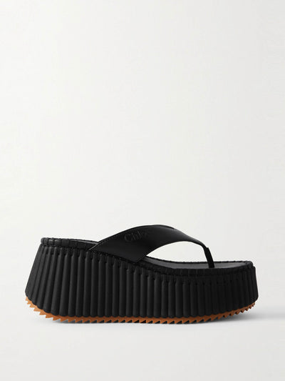 Chloé Nama leather platform flip flops at Collagerie