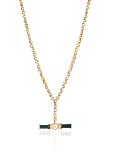 V by Laura Vann Green enamel small Dyllan t-bar necklace with white topaz at Collagerie