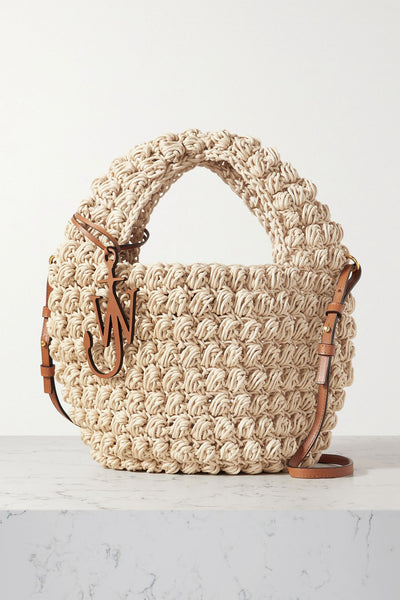 Jw Anderson Cream leather-trimmed knitted cotton tote at Collagerie