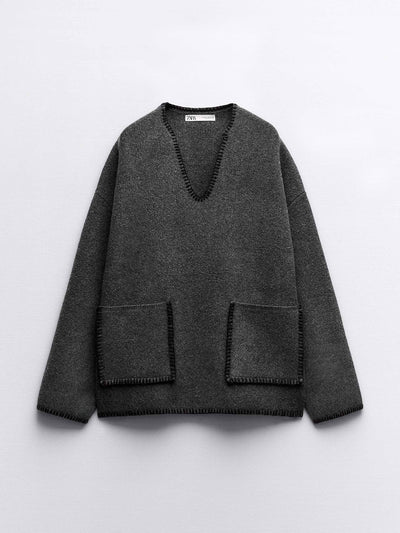 Zara Knit sweater with contrast topstitching at Collagerie