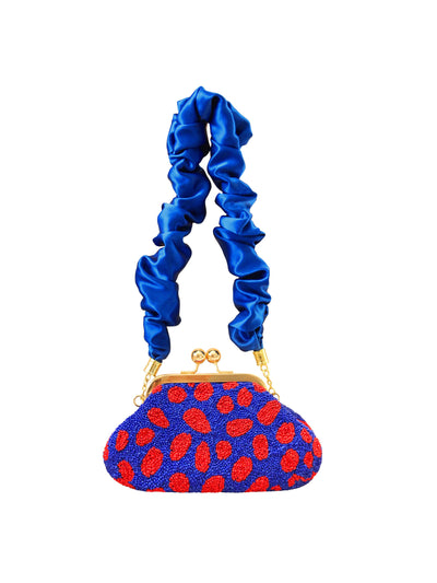 BrunnaCo Arnoldi mandy hand-beaded clutch in savoy blue and red at Collagerie