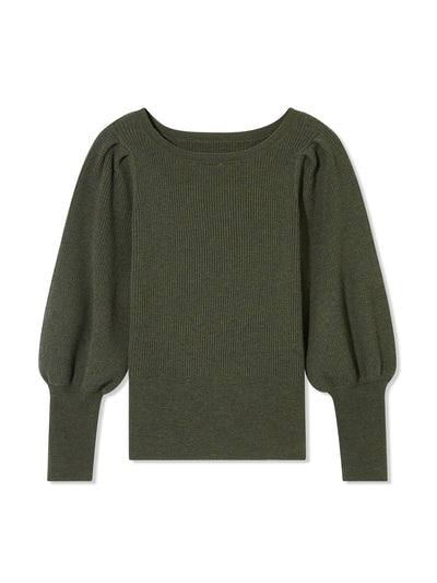 Cefinn Khaki Eva wool boat neck jumper at Collagerie