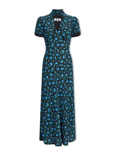 Cefinn Black blue jacquetta maxi dress at Collagerie