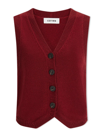 Cefinn Dark red Wesley cashmere blend v neck waistcoat at Collagerie