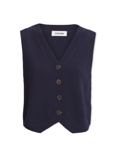 Cefinn Navy Wesley cotton blend v neck waistcoat at Collagerie