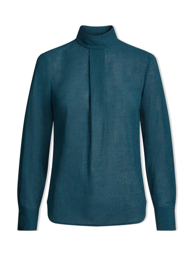 Cefinn Petrol Blue Riley techni voile blouse at Collagerie