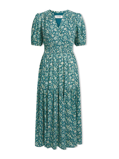 Cefinn Green ditsy carnation print Olive cotton blend midi dress at Collagerie