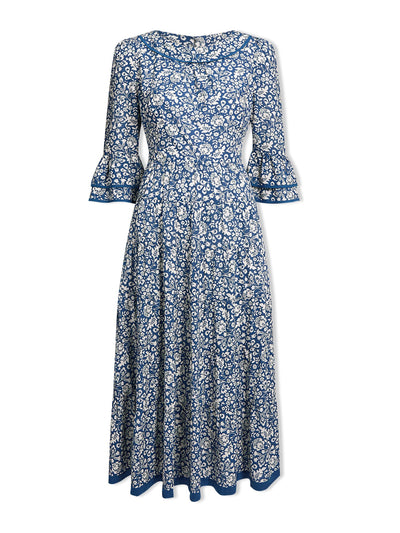 Cefinn Blue mono floral print Elodie cotton blend maxi dress at Collagerie