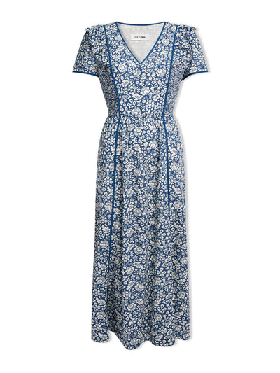 Cefinn Blue mono floral print Maeve cotton blend maxi dress at Collagerie