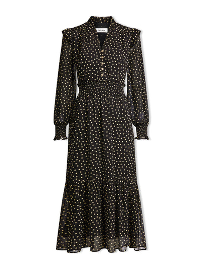 Cefinn Black cream polka dot Saskia maxi shirt dress at Collagerie