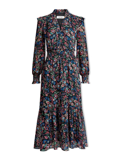 Cefinn Navy multi large floral print Saskia maxi shirt dress at Collagerie