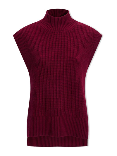 Cefinn Burgundy Janice cashmere blend funnel neck sleeveless jumper at Collagerie